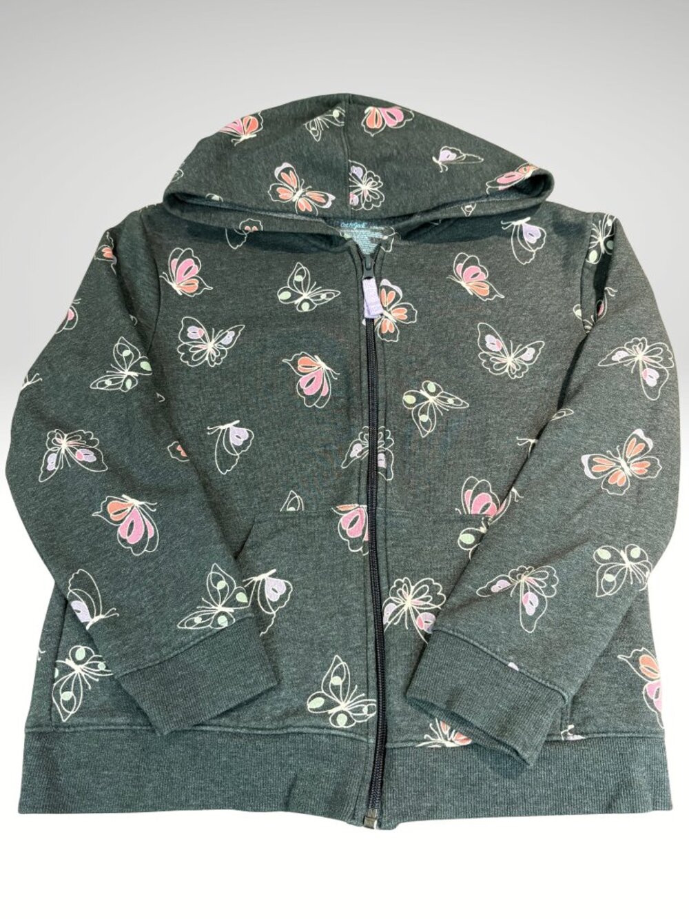 Cat & Jack Girls Butterfly Print Zip Hoodie Charcoal Size M 7/8 (SKU: 165G)